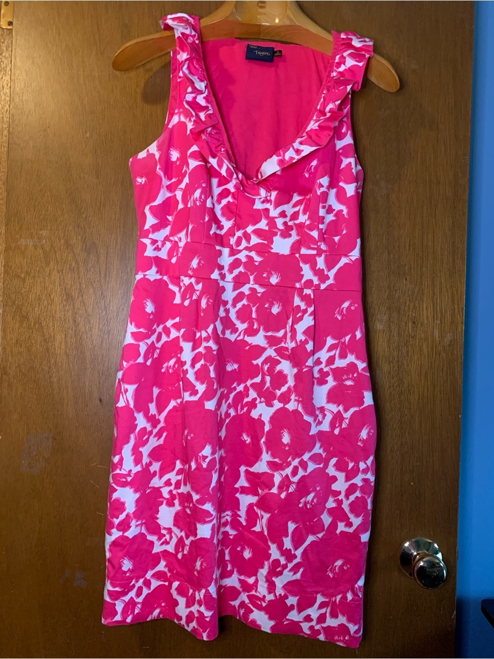 Just...Taylor Hot Pink & White Ruffle V-Neck Floral Midi Dress